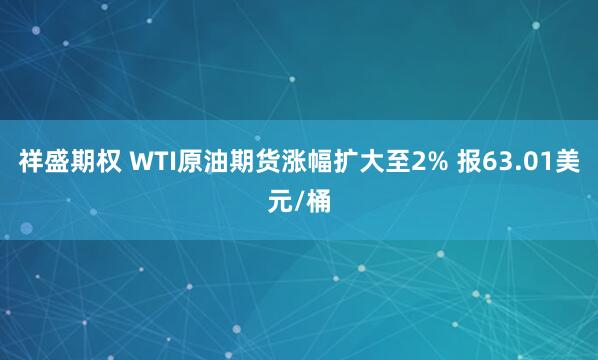 祥盛期权 WTI原油期货涨幅扩大至2% 报63.01美元/桶