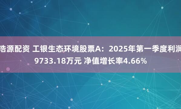 浩源配资 工银生态环境股票A：2025年第一季度利润9733.18万元 净值增长率4.66%